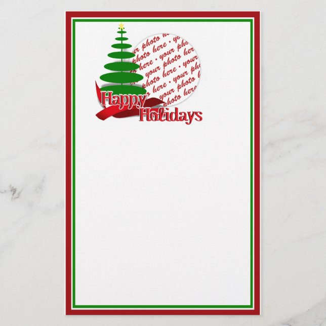 Papeterie Arbre de Noël avec cadre photo en ruban rouge (Devant)