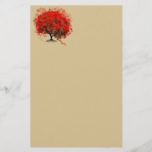 Papeterie Arbre Fleur Coeur Tourbillonnant Rouge sur Jaune