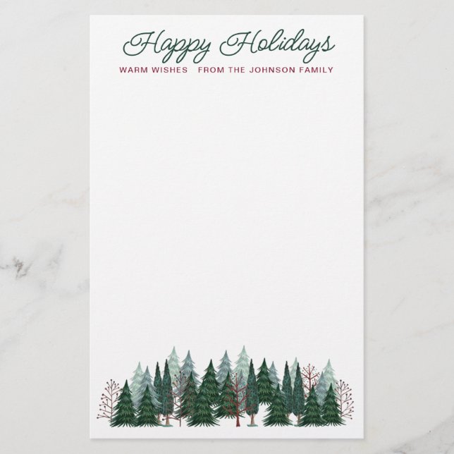 Papeterie Arbres de forêt rustiques joyeuses Fêtes (Devant)