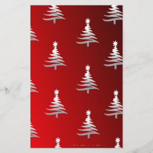 Papeterie Arbres de Noël en argent sur rouge