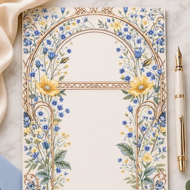 Papeterie Arc Floral Élégant Bleu et Jaune (Créateur téléchargé)