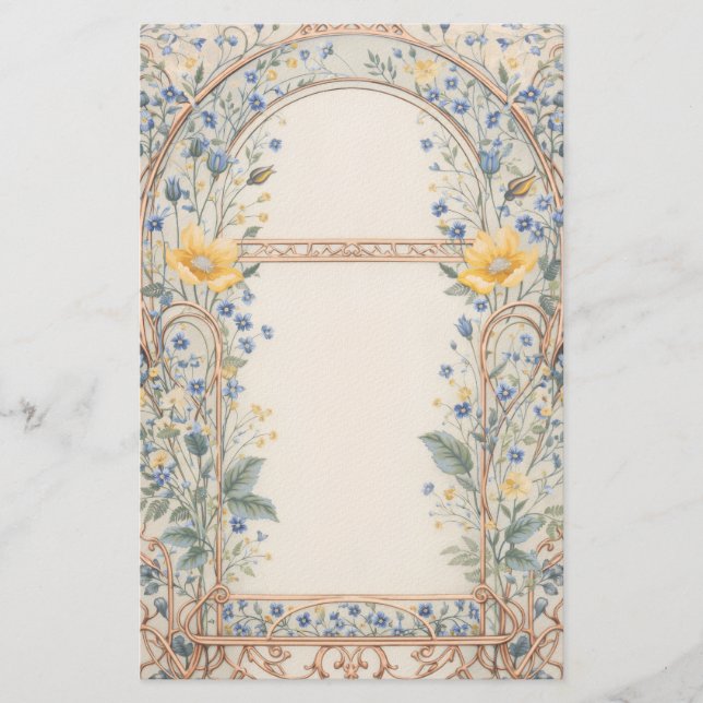 Papeterie Arc Floral Élégant Bleu et Jaune (Devant)