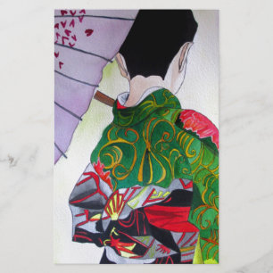 Papeterie Art japonais Geisha avec kimono et parapluie