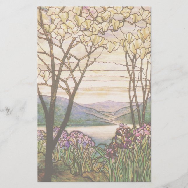 Papeterie Art Nouveau Fleur Floral Iris Magnolia Stations (Devant)