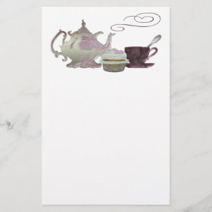 Papeterie Art rose de théière, de tasse de thé et de peti