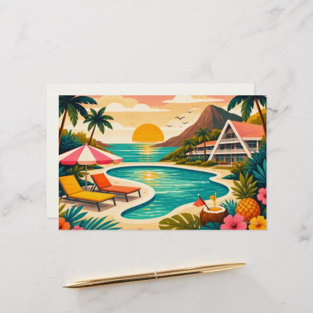 Papeterie Art tropical aloha vierge (Devant/Arrière en situation)