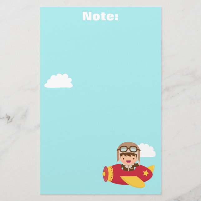 Papeterie Aventure mignonne d'avion de garçon d'aviateur (Devant)