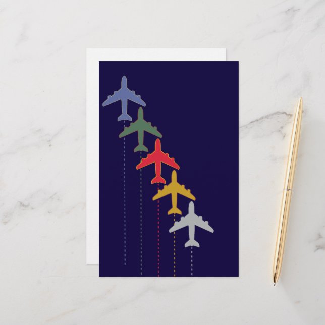 Papeterie avions de voyage colorés (Devant/Arrière en situation)
