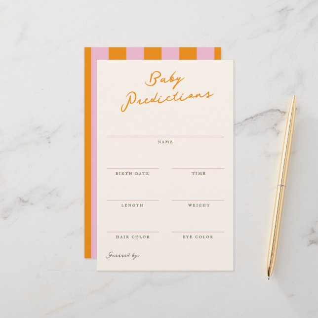 Papeterie Baby Predictions Shower Guessing Game (Devant/Arrière en situation)