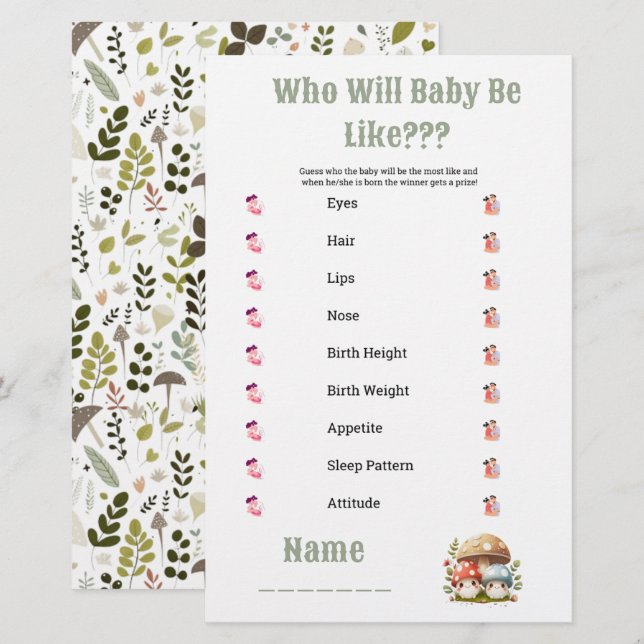 Papeterie Baby shower champignon qui est bébé comme (Devant / Derrière)