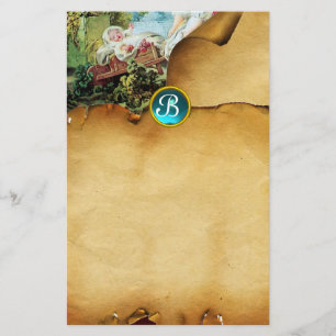 Papeterie BABY SHOWER COLORÉ Parchemin Bleu Gem Monogramme