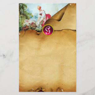 Papeterie BABY SHOWER COLORÉ Parchemin rouge rubis Monogramm