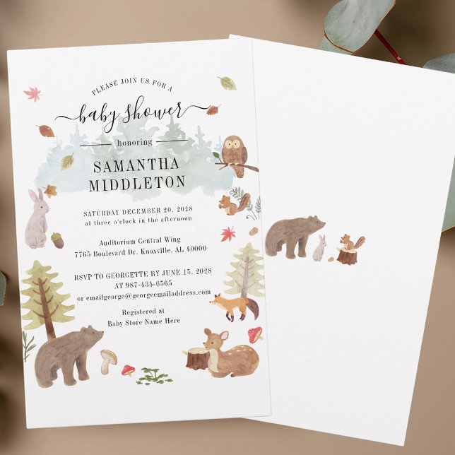 Papeterie Baby shower moderne Animaux de bois Invitation (Rustic Fall Woodland Animals Baby Shower Invitation Stationery)
