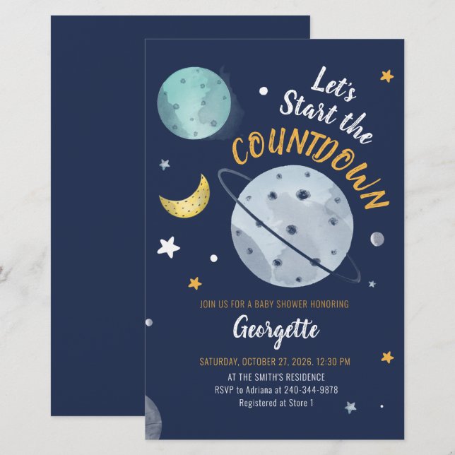 Papeterie Baby shower virtuel de compte d'espace extra-atmos (Devant / Derrière)