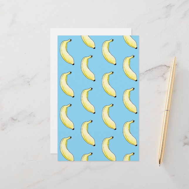 Papeterie banane aquarelle (Devant/Arrière en situation)