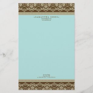 Papeterie Baroque Damask Designer Papier à lettres :: aqua