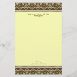 Papeterie Baroque Damask Designer Papier à lettres :: citron