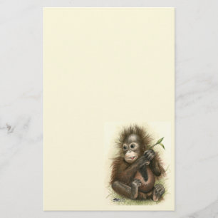 Papeterie Bébé d'orang-outan avec le feuille