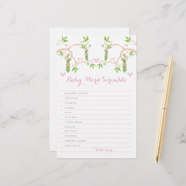 Papeterie Bébé Fille Pois Rose Dans Un Pois Personnalisé Mot (Devant/Arrière en situation)