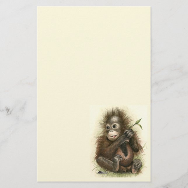 Papeterie Bébé orang-outan avec des feuilles (Devant)