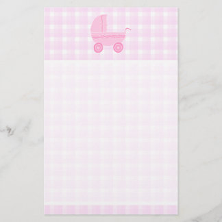 Papeterie Bébé Stroller. Pink clair sur En vichy rose.