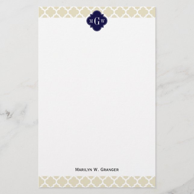 Papeterie Beige, monogramme initial de la marine 3 blancs du (Devant)