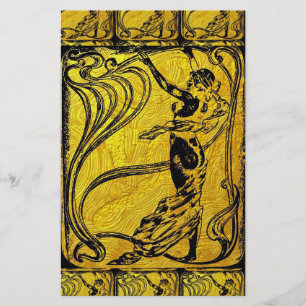 Papeterie Belle Epoque, Art Nouveau, vintage, or, noir, feme