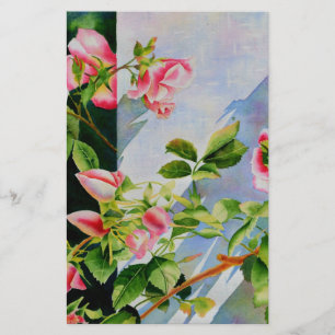 Papeterie Belle rose rose rouge roses blanc aquarelle floral