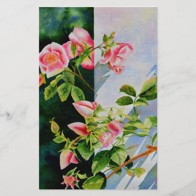 Papeterie Belle rose rose rouge roses blanc aquarelle floral (Devant)