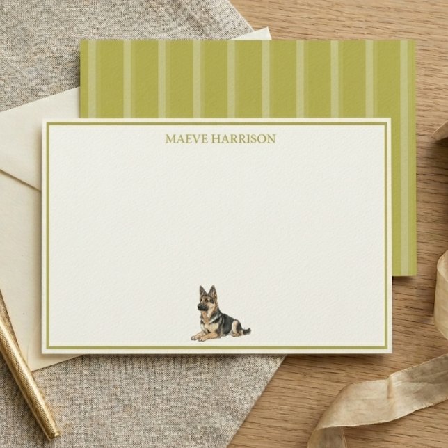 Papeterie Berger Allemand rayé chartreuse preppy (Preppy Chartreuse Stripe German Shepherd Stationery)