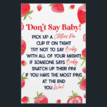 Papeterie Berry fraise ne pas dire Baby shower jeu<br><div class="desc">C'est une fraise Berry Don't Say Baby ! Jeu de baby shower. *Ne dis pas Bébé ! - Acheter des épingles à vêtements. Chaque client recueille une épingle de vêtements et la clips sur ses vêtements. Chaque fois qu'un invité attrape quelqu'un qui dit le mot "bébé", il peut prendre cette...</div>