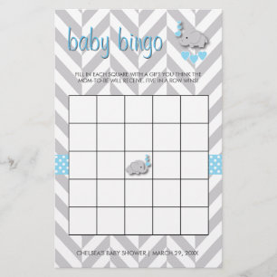 Papeterie Bingo de Baby shower bleu et gris doux