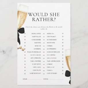 Papeterie Black Bow Pearls & Prosecco Fête des mariées Jeu
