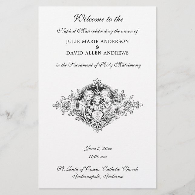 Papeterie Black & White Elegant Catholic Wedding Program (Devant)