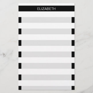 Papeterie Black White Horizontal Preppy Stripe Nom monogram
