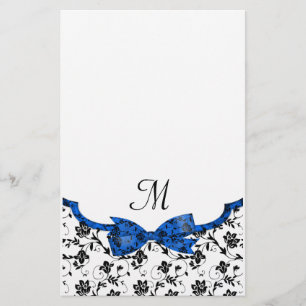Papeterie Blanc noir et bleu Mariage Satin Floral
