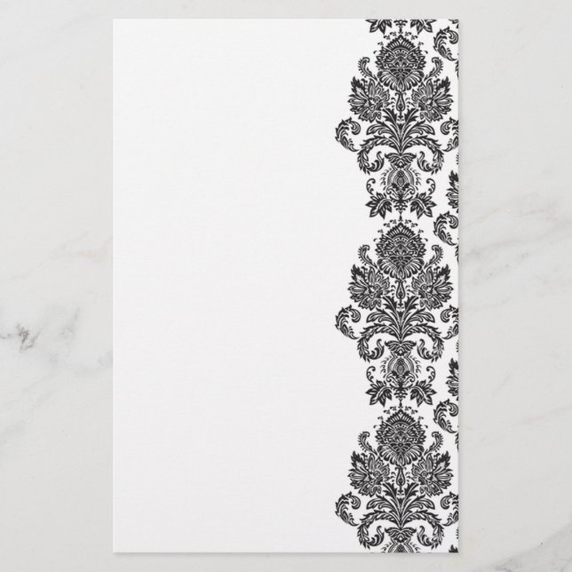 Papeterie blanche noire de damassé (Devant)