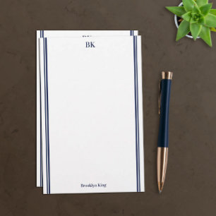Papeterie Blason Double Lignes Bleu Marine & Nom