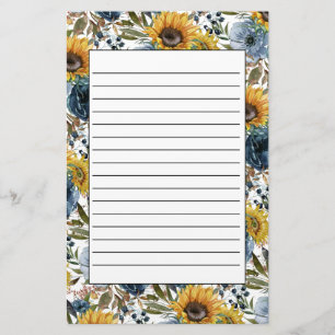 Papeterie Bleu marine floral Jaunes Tournesols Blanc Papeter