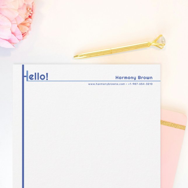 Papeterie Bleu Styled Hello Papier à lettres personnel (Créateur téléchargé)