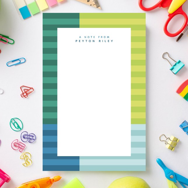 Papeterie Bleu vert rayures amusant cadre coloré personnalis (Créateur téléchargé)
