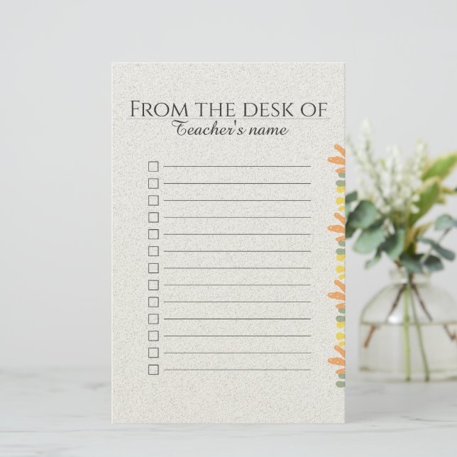 Papeterie Bloc-notes personnalisé Boho Floral pour enseignan (Debout devant)