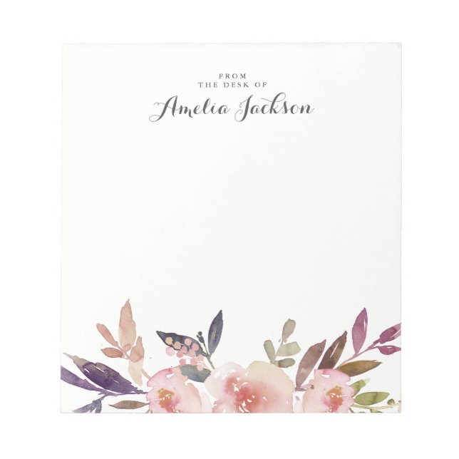 Papeterie Bloc-Notes Personnalisé Fleurs Aquarelle (Devant)