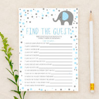 Blue Elephant Trouver Baby shower invité Jeu