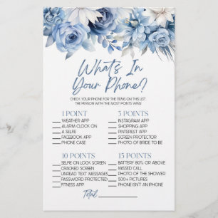 Papeterie Blue Floral What's In Phone Fête des mariées Game