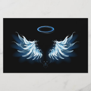Papeterie Blue Glowing Angel Wings on black background