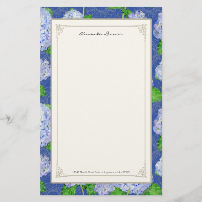 Papeterie Blue Hydrangea dentelle Floral Formal Élégant Mari (Devant)