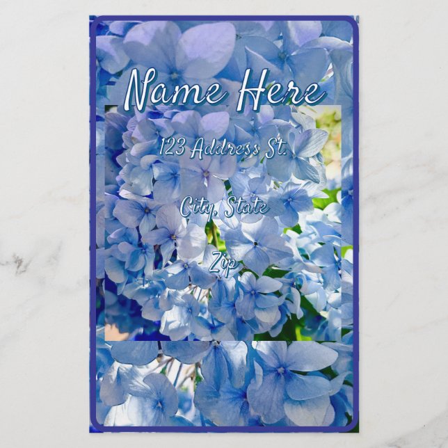 Papeterie Blue Hydrangea Nom personnalisé Adresse (Devant)