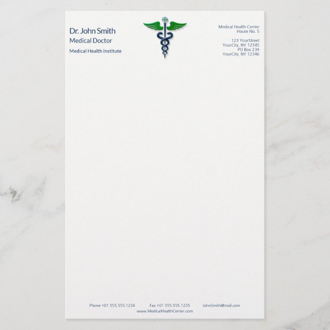 Papeterie Blue Médicale Caduceus Stylish Green Wings Cross (Devant)