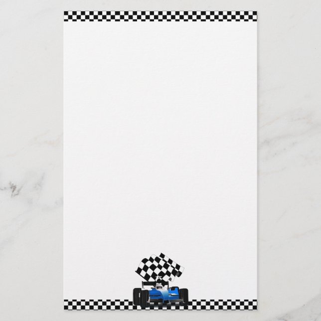 Papeterie Blue Race Car with Checkered Flag (Devant)